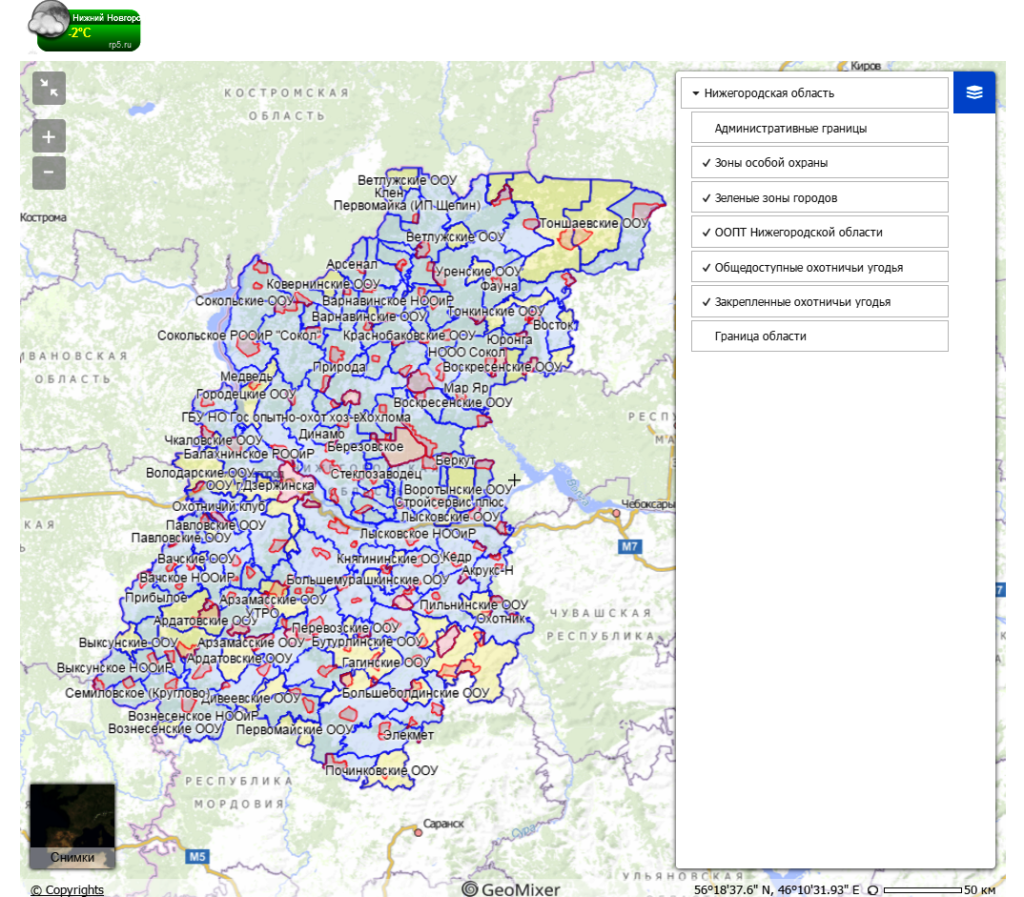 Карта охотугодий нижегородской области общего пользования