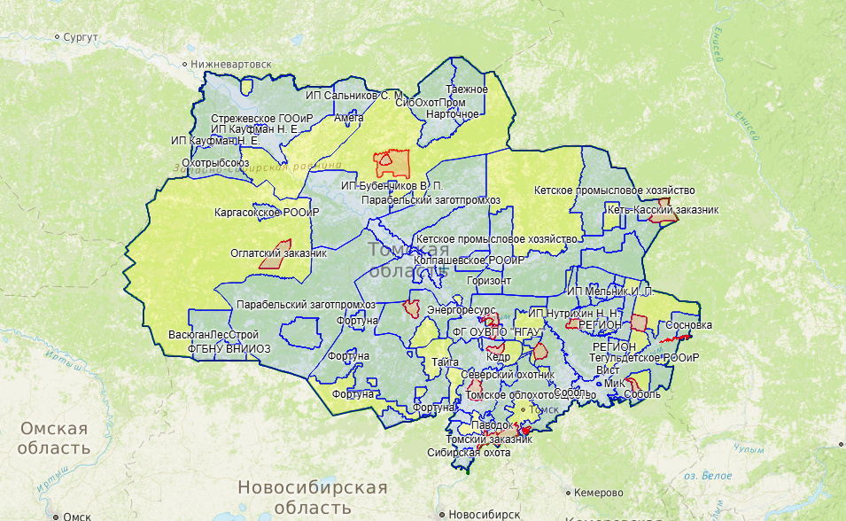 Добавлена карта охотничьих угодий Томской области