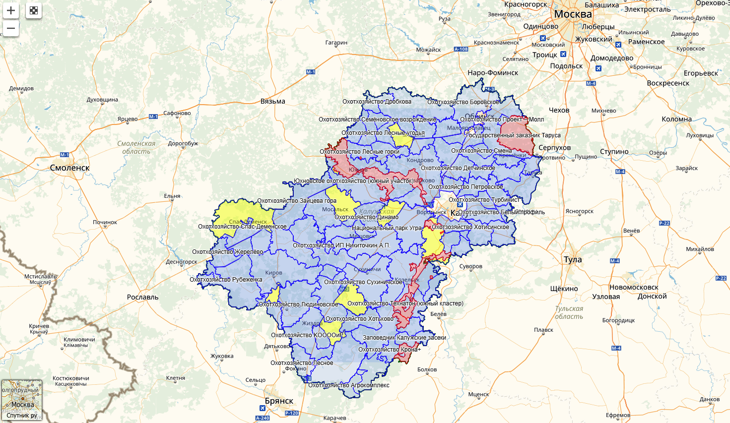 Карта охотничьих угодий Калужской области добавлена в проект