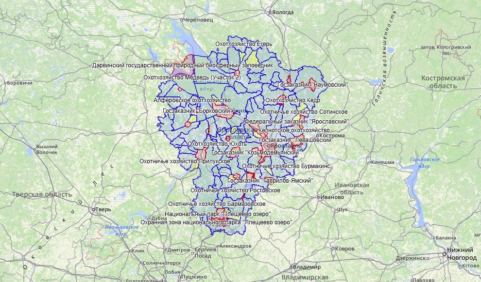 Карта охотничьих угодий Ярославской области добавлена в проект