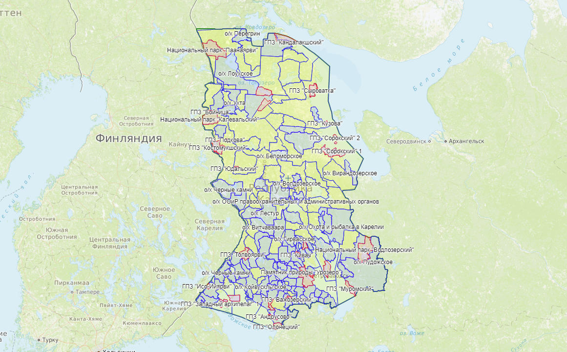 Карта охотхозяйств карелии актуальная