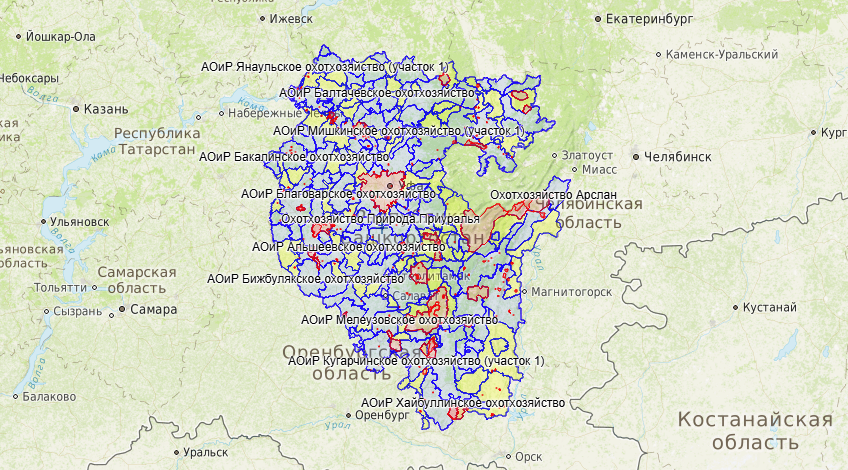 Карта охотугодий оренбургской области 2022 общего пользования