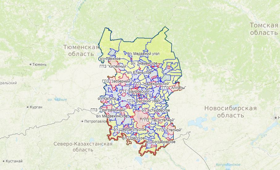 Карта охотника — Омская область
