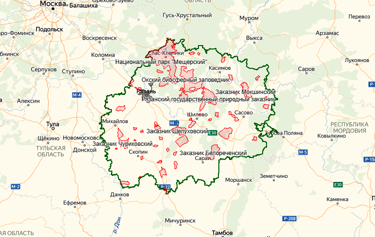Зоны охраны охотничьих ресурсов и нагонки собак в Рязанской области