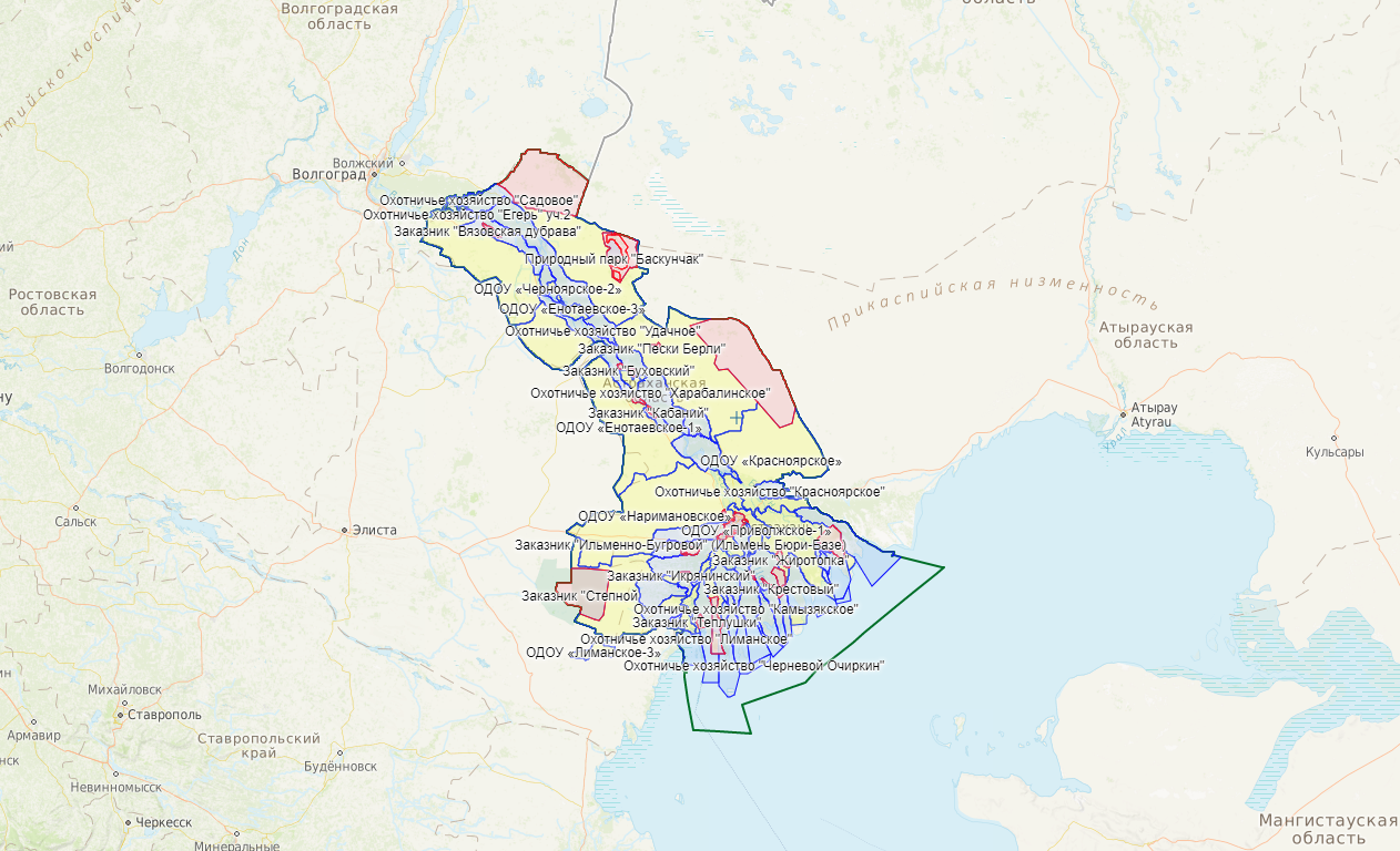 Карта охотника — Астраханская область