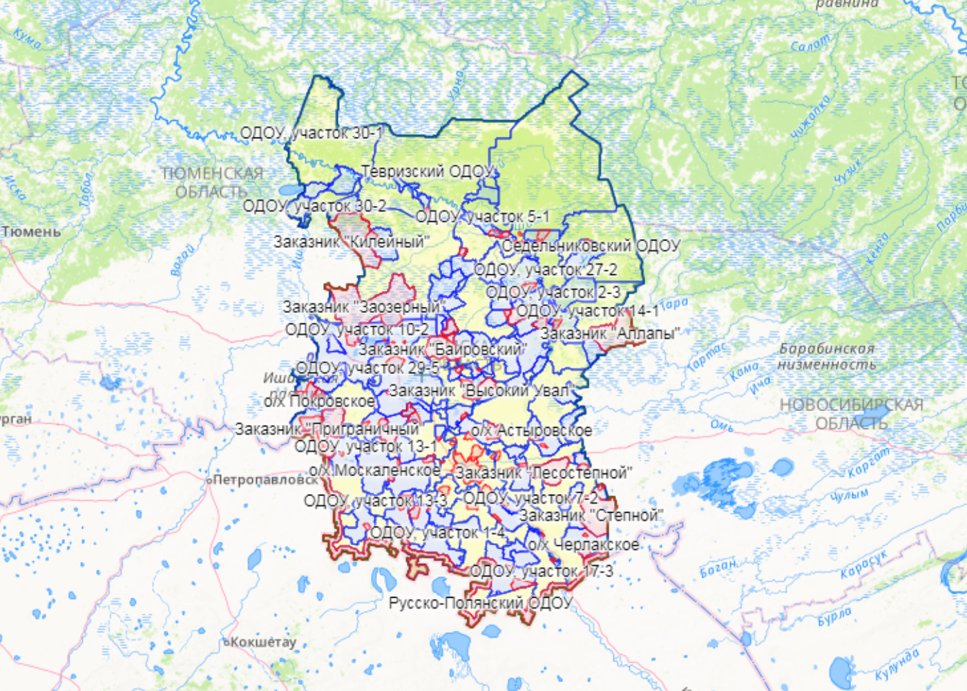 Карта охотничьих угодий Омской области