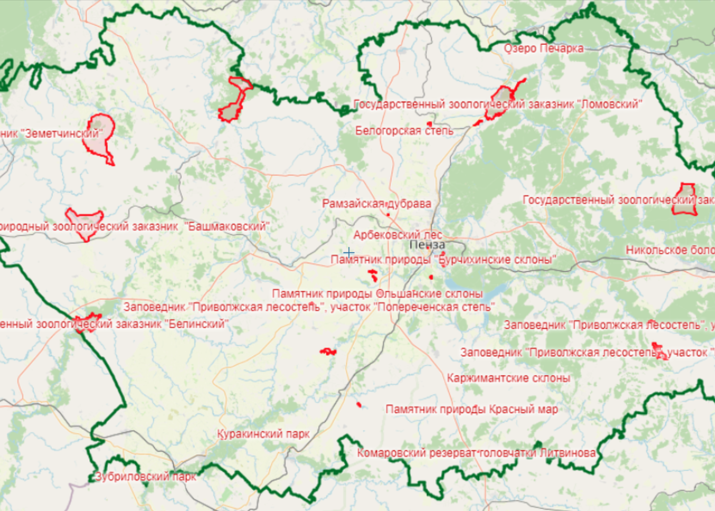 Карта охотничьих угодий Пензенской области