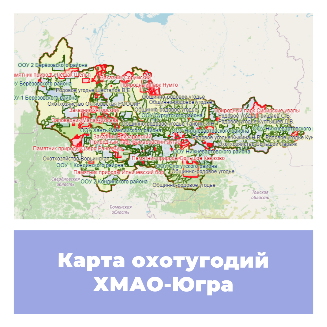 Карта охотничьих угодий Ханты-Мансийского автономного округа – Югры.