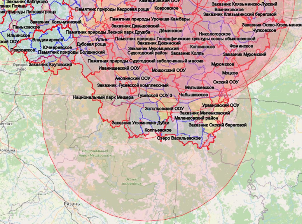 Первая зона запрета охоты palworld. Муромский заказник на карте.