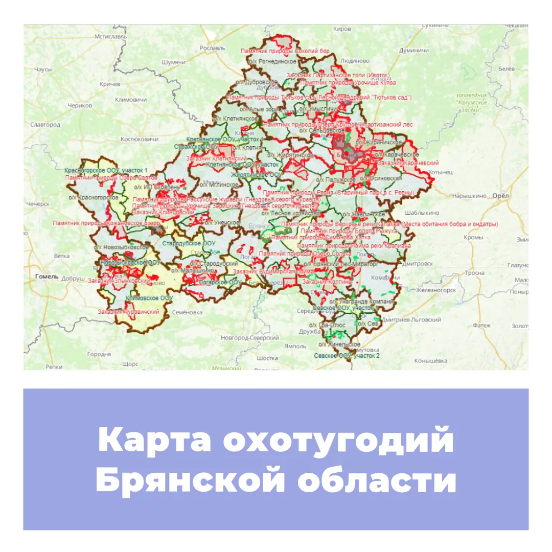Карта охотничьих угодий Брянской области