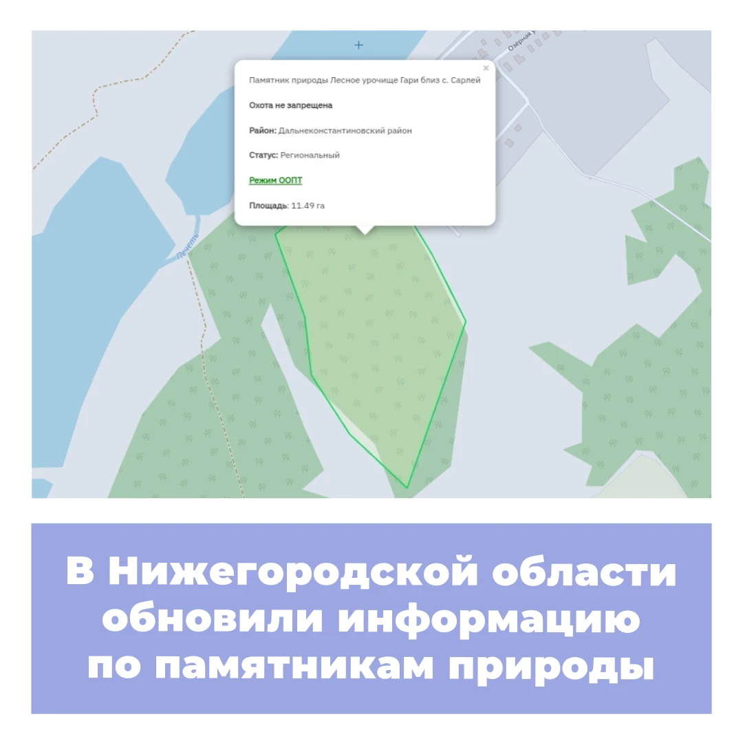 В Нижегородской области обновлена информация по памятникам природы