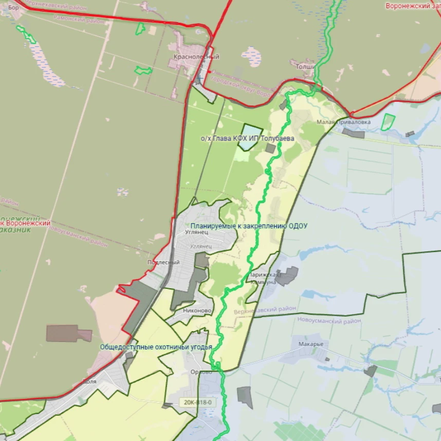 Участок к закреплению на территории Верхнехавского и Новоусманского районов Воронежской области